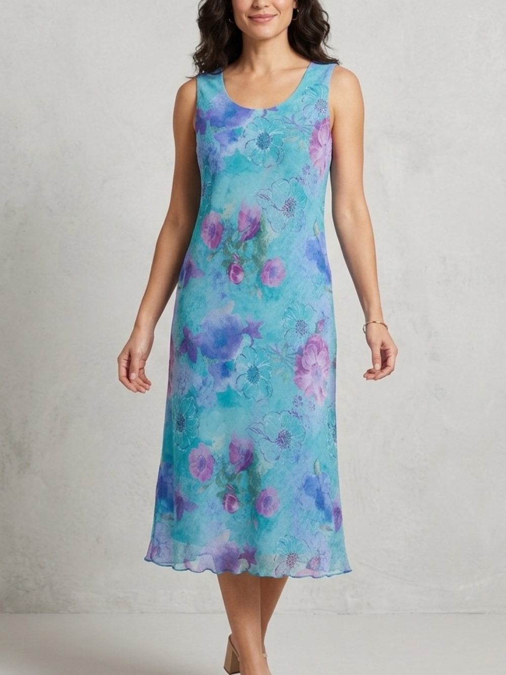 Vintage Karin Stevens Sleeveless Summer Floral Midi Dress Size 12 Large XL